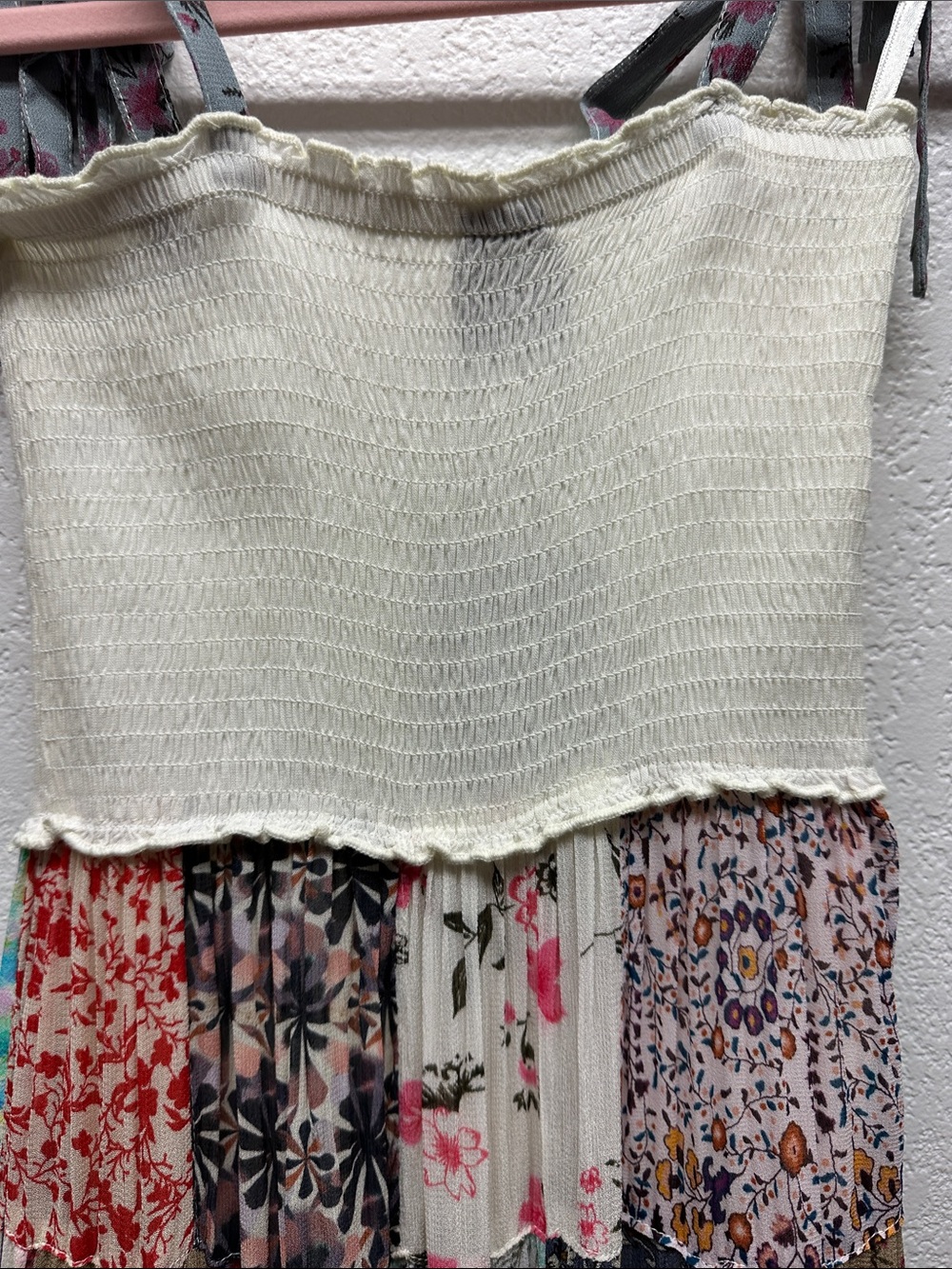 K159 Young Threads Sz S Smocked Bodice Patchwork Maxi Dress Pockets Lined NWT - Picture 14 of 16